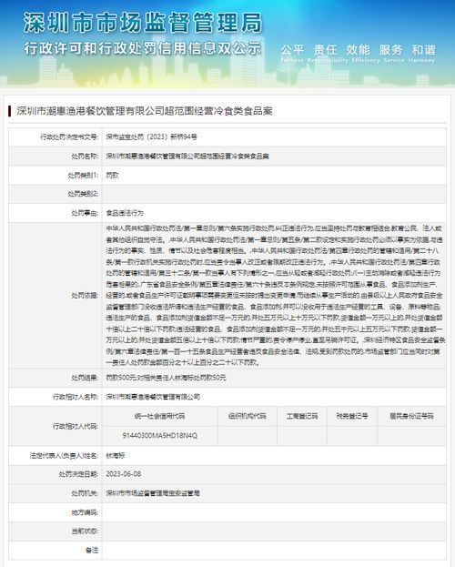 深圳市潮惠渔港餐饮管理超范围经营冷食类食品案